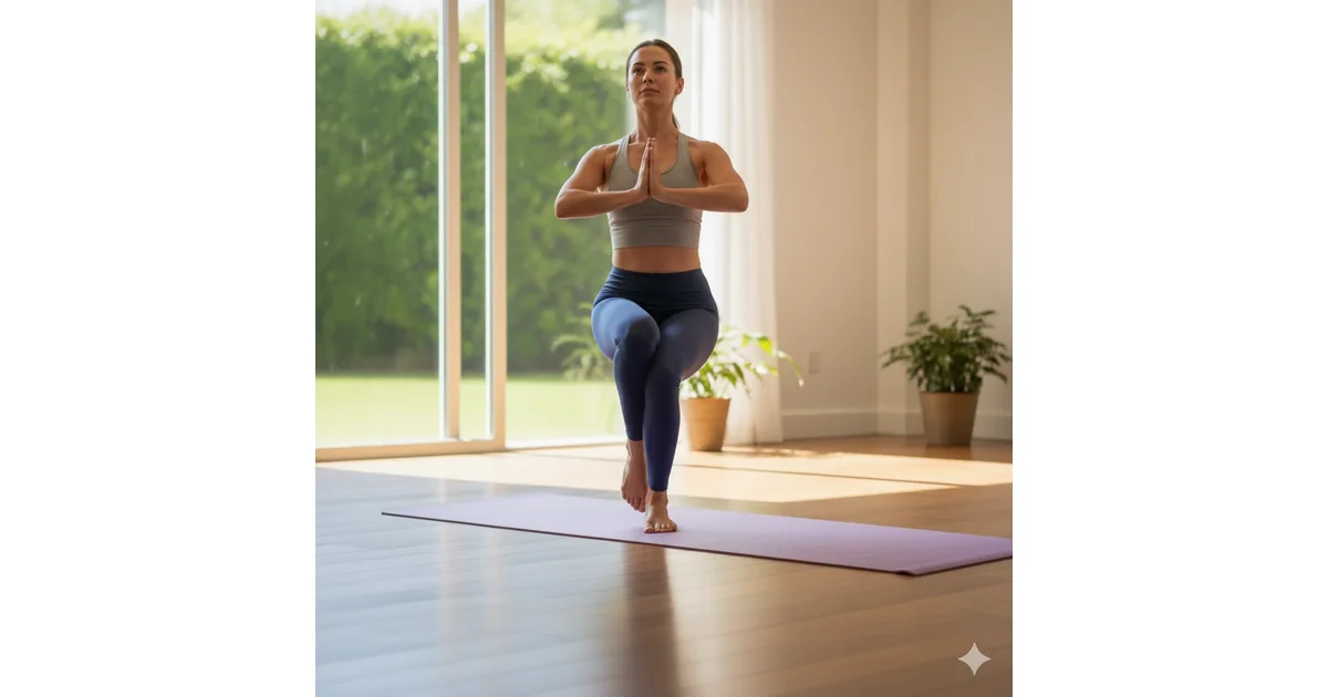 Garudasana (Eagle Pose) yoga posture for balance and flexibility.